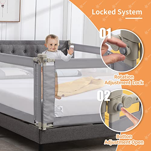 Wanan Bed Rail For Toddlers, 3 Pieces Extra Long Baby Bed Rail Guard For Kids, All-Round Sturdy Baby Bed Fence, Infants Safety Bed Guardrail, Fit Queen King Mattress (Gray Without Pattern, Queen) #TOP1