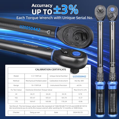 Image of 1 /2-Inch Drive Click Torque Wrench, Dual-Direction Click Professional Torque Wrench 10-170FT.LB /13.6-230.5N.M, Dual Range Scales Graduated in FT.LB and N.M, Blue