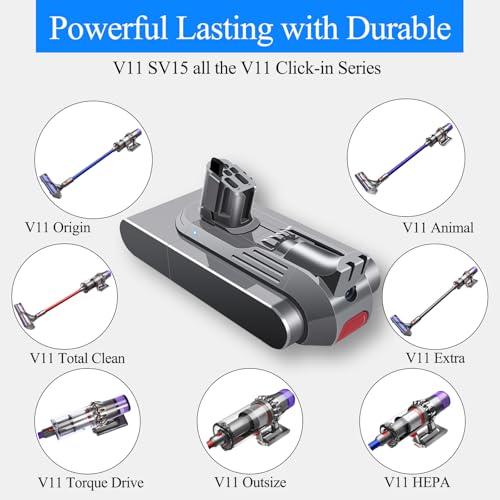 Premium V11 V15 Click-in Battery Replacement for Dyson [Not for Screw-in Type] 25.2V Compatible with SV15 SV16 SV17 SV22 SV28 SV29 SV47 V15 Detect Part No. 970938-01 970425-01
