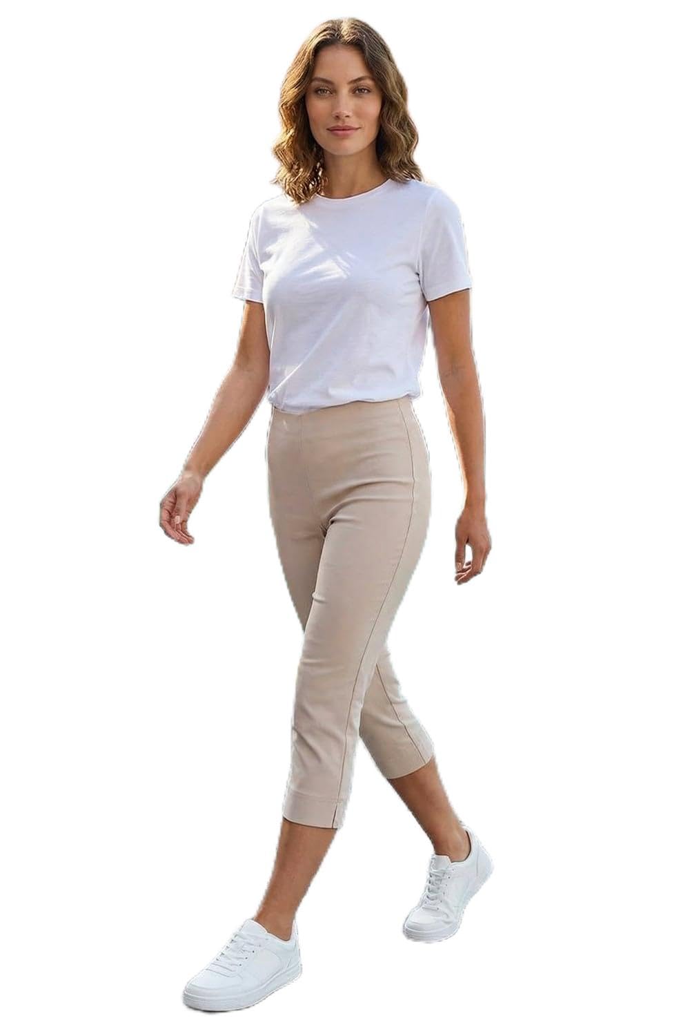 Roman Women's Stone Petite Cropped Stretch Trouser In Size 14
