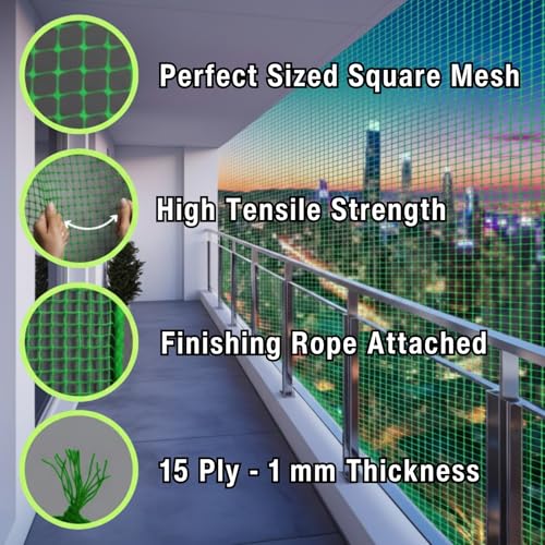 Image of ARMORX Green Anti-Bird Net UV-Stabilized HDPE Multi-Filament Net with Installation Kit & Tying Ropes Attached - Green - 8ftx22ft