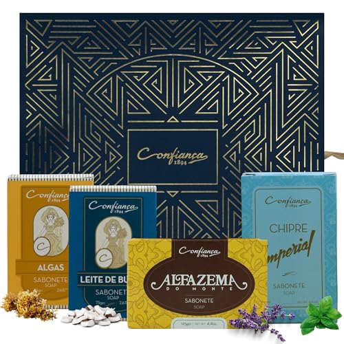 Pack Jabones Confiança 1894 | Jabones con Base de Origen Vegetal para Regalar | Jabón de Manos, Cuerpo y Cara | Pack Regalo Mujer y Hombre | Pack de 4 Jabones en Pastilla de 350g