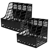 SINJEUN 2 Stück Stehsammler A4 Kunststoff, 32,5 x 26,3 x 31,3cm 4 Fächer Zeitschriftensammler Kunststoff, Schwarz Schreibtisch Organizer für Dokumente, Papier Aufbewahrung