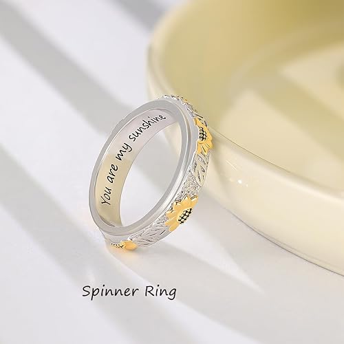 Miniatura 3 de LYTTMAB Anillo giratorio de flores para mujer, anillo de ansiedad de plata esterlina S925