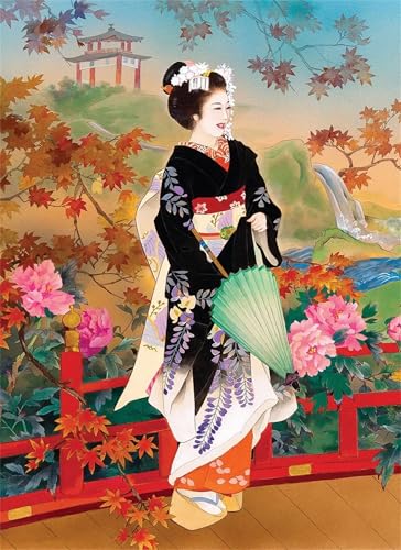 Qijinn Pintar por Numeros Adultos,sin Marco Paisaje de mujer japonesa DIY Kit de Pintura Al óLeo de Lienzo con 3 Pinceles,Pigmento Acrílico Manualidades Hogar Decoración Paint by Numbers 40x50 cm