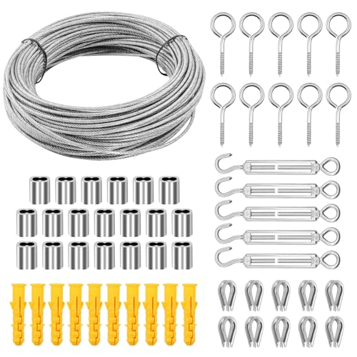 Newthinking Garden Wire Kit 30M, 2mm Stainless Steel Cable Rope with PVC Coated, M5 Turnbuckle Tensioner Wire Rope Kit for Garden Climbing Plants