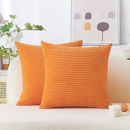 Home Brilliant White Cushion Covers Striped Corduroy Velvet Throw Pillow Covers for Baby Square Decorative Pillows for Bed, Creamy White, Set of 2, 45 x45 cm, 18inch