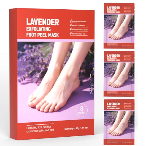 Foot Peel Mask for Dry, Rough Feet – Exfoliating Foot Mask with Fruit Acids, Lavender & Urea – Peeling Socks for Dead Skin & Cracked Heels – Foot Care for Women & Men
