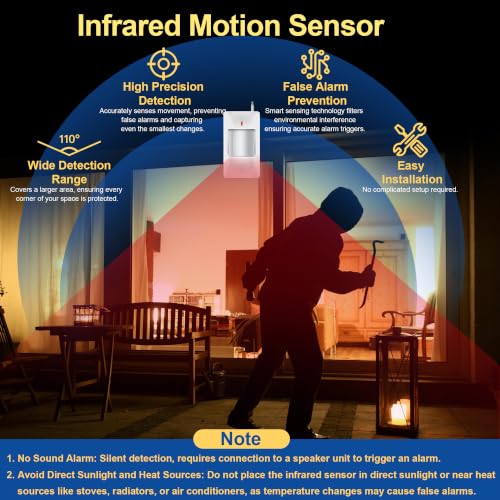 WiFi Security Alarm System Kit-Wireless 120db Loud Weatherproof Siren Horn with Remote Control& Door Contact Sensor&Motion Sensor Alarm Home Hotel Garage Shop Burglar Alarm System - Image 4