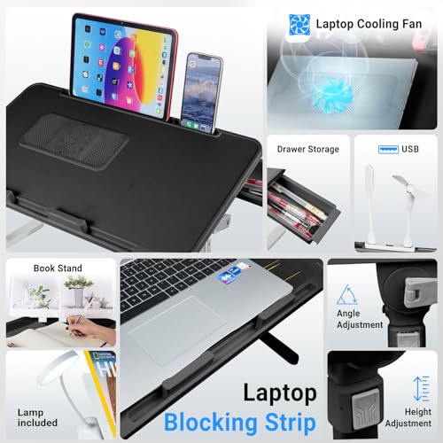 Image of iXTRA Adjustable Laptop Lap Desk with Cooling Fan USB Light for Adults 56x32cm,Black