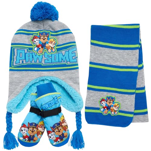 Image of Nickelodeon Boys' Paw Patrol Winter Hat Set - 3 Piece Beanie, Gloves or Mittens, and Scarf (2-7)