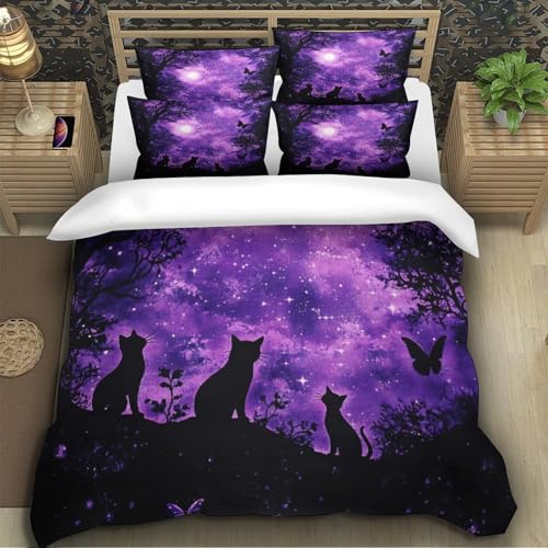 Housse de couette 3D chat violette microfibre lit simple 140x200 - 5