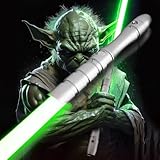 YDD Jedi Sith LED Light Saber, Force FX Heavy Dueling, Rechargeable Lightsaber, Loud Sound High Light with FOC, Metal Hilt, Blaster, Christmas Toy Gift (Silver Hilt Green Blade)