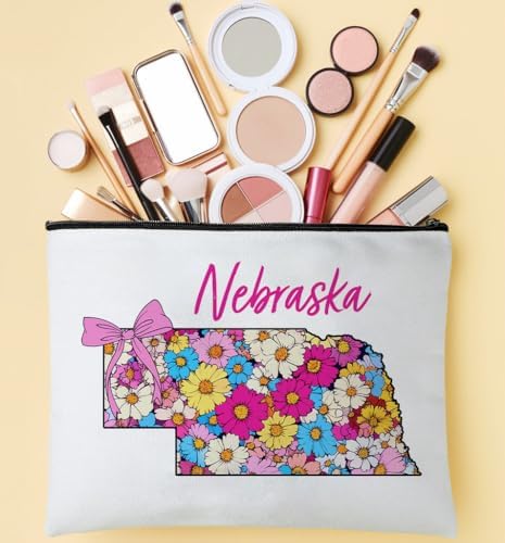 Floral Coquette State Nebraska Makeup Bag - Retro Floral State Travel Zippered Makeup Bag Gift For Women - Friends - Nebraska Lovers On Birthday - Mothers Day - Holiday image 4
