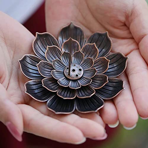 Porta incenso Lotus oriental em liga de bronze com coletor de cinzas