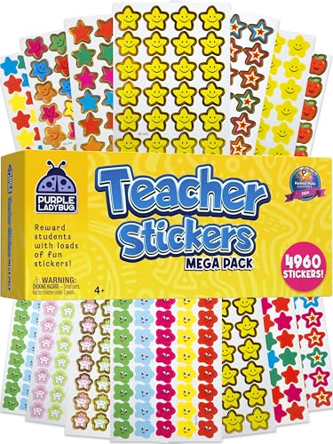 PURPLE LADYBUG Teacher Stickers for Students - 4960 Reward Stickers for Kids Classroom Supplies, Teacher Must-Haves for Classroom Reward Charts, Star, Back to School Gift