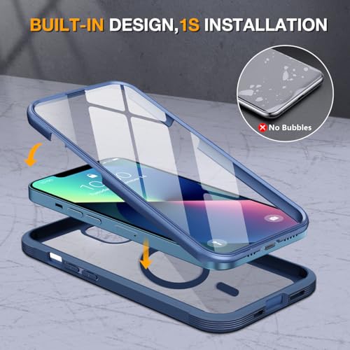 Image of Miracase for iPhone 13 mini Case 5.4 inch,Full-Body Protection,Clear Bumper Case with Built-in 9H Tempered Glass Screen Protector,Military-Grade Drop Protection Outdoor Phone Case for 13 mini,Dark Blue