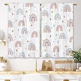 Laifzere Boho Colorful Rainbow Kitchen Curtains Kids Child Boys Girls Small Short Cafe Window Curtains Cute Cartoon Blue Pink Rod Pocket Bathroom Drapes Treatment Tier Curtains 2 Panels (27.5x39 Inch)