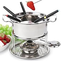 Virklyee Set Fonduta Formaggio Set per Fonduta in Acciaio Inox 6 Persone Fondue Bourguignonne Set con 6 Forchette e Bruciatori il Formaggio al Cioccolato la Carne Frutti di Mare Verdure (Argento o2)