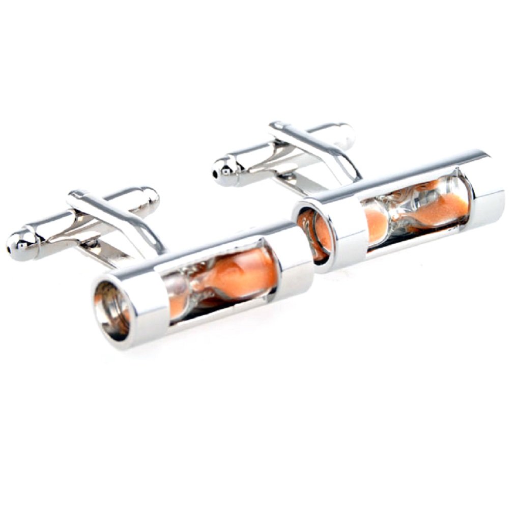 Sand Timer Hourglass Orange Sandtimer Pair Cufflinks in a Presentation Gift Box & Polishing Cloth