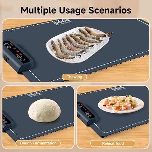 Image of Food Warming Mat- Foldable Warming Mat for Food with Adjustable Temperature Control Time Moders Locking Function Electric Warming Tray for Parties,Home,Travel,Buffet, Dark Blue