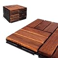 Deck Tiles - Patio Pavers - Acacia Wood Outdoor Flooring - Interlocking Patio Tiles - 12"x12" (6 Pack) - Oiled Acacia Finish - Checker Pattern Decking