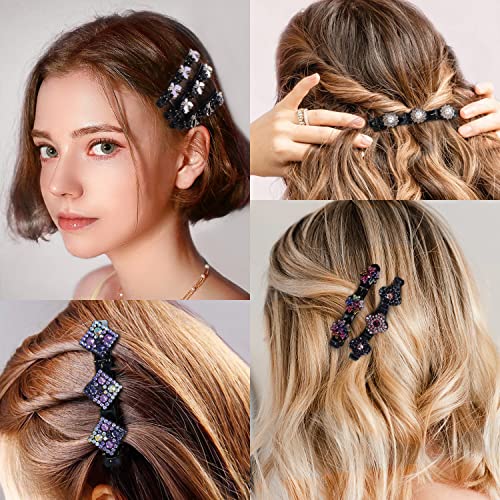 Braided Hair Clips With Luckygrass Sparkling Crystal Stone 4 Pcs For Girls And Women Hair Styling Rhinestones Triple Duckbill Barrettes For Thick Hair #TOP6