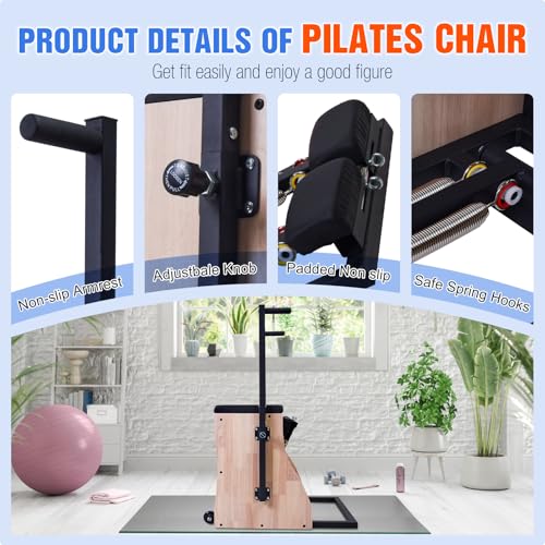 Pilates Chair for Yoga Fitness Pilates Reformer Machine with Split Pedal,Handles & Springs of Different Resistances Pilates Combo Equipment Non-Slip Socks for Home Use Gym Workout & Rehabilitation - Image 4