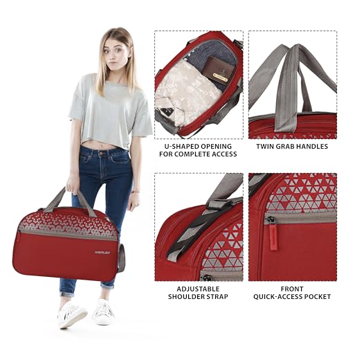 Image of M MEDLER Sentro Wheel Duffle Bag | Waterproof Strolley Duffle Bag | 2 Wheel Duffel Bag | Luggage Bag with Cabin Size & Adjustable Strap - (Red)