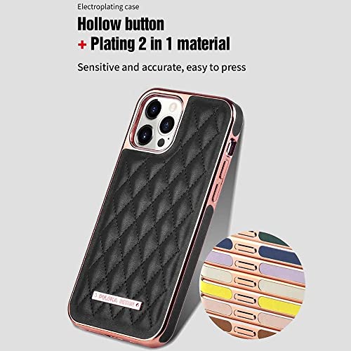 Image of PULOKA iPhone 13 Pro Max Leather Cover Electroplated Back Case Royal Diamond Specially Designed Cover for Apple iPhone 13 PRO Max 6.7 inchinch - Black