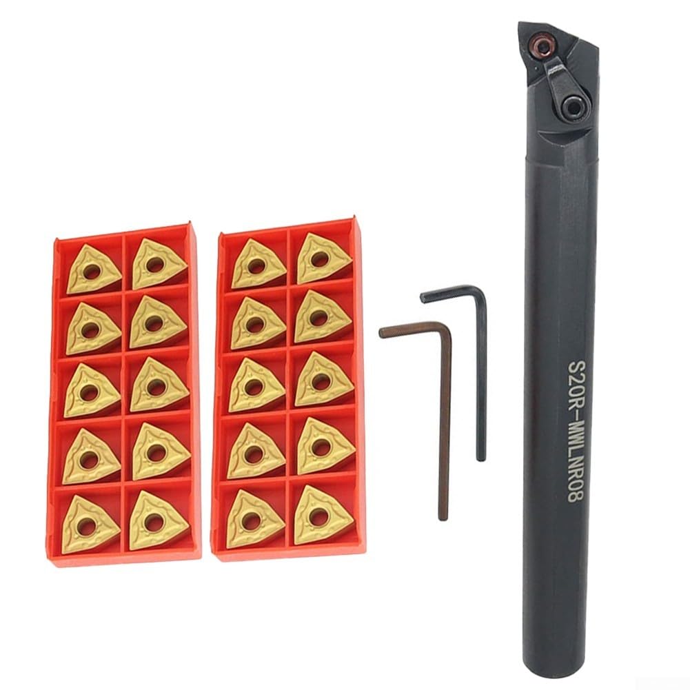 Ensemble de barres d'alésage professionnelles avec support S20R MWLNR08 et 20 inserts pour WNMG432