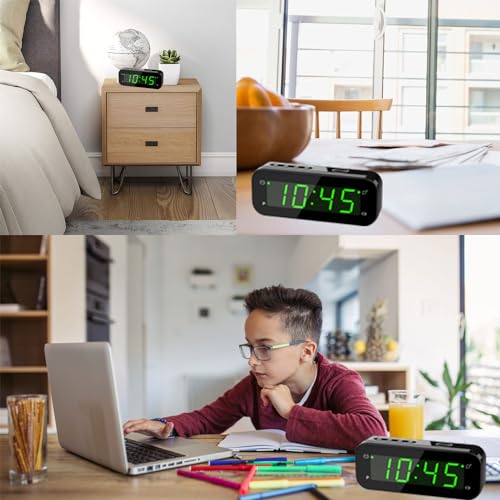 Image of Small Digital Alarm Clock with Temperature Display - Battery Operated,Adjustable Brightness,Snooze,12 /24Hr,Cordless,Night Mode - Ideal Bedside Clock for Bedroom Desk Travel(Green Display)