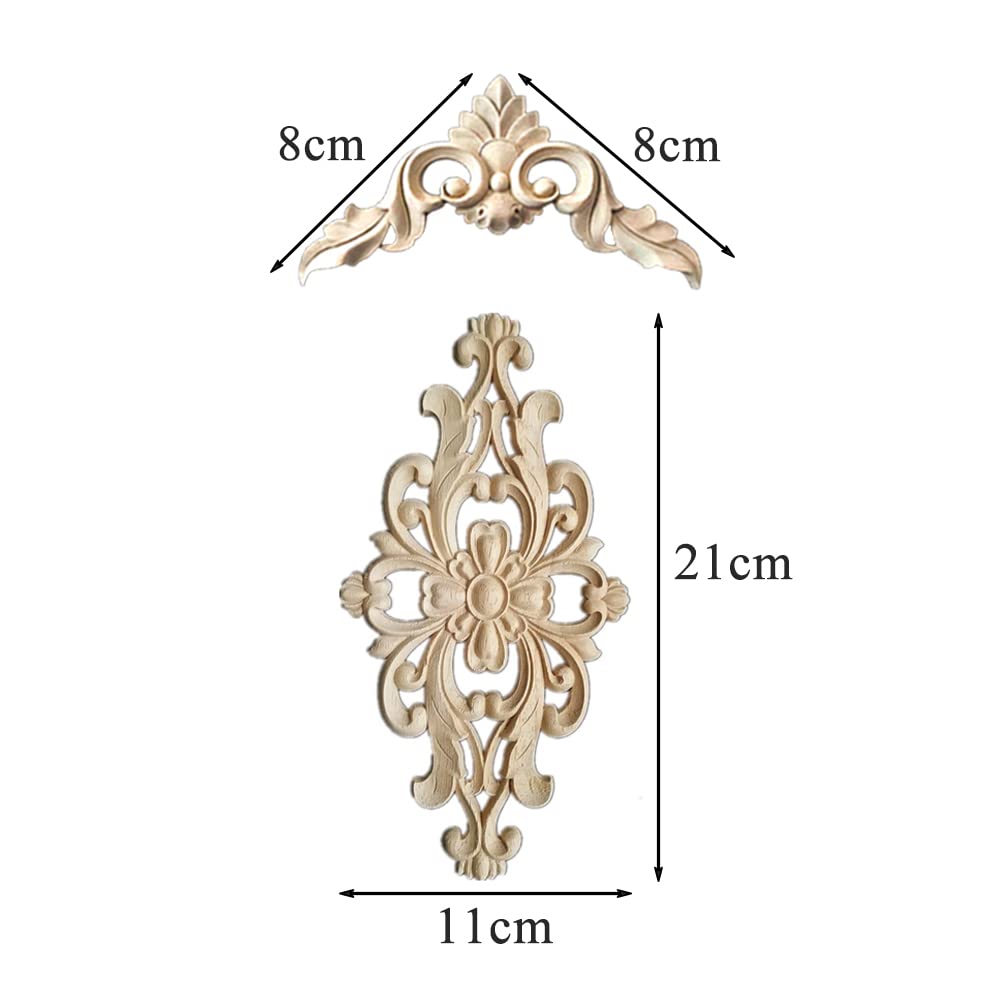 MUXSAM 4er Set Holz Ornamente - Europäische Wandapplikationen 10x10cm Für Möbel & Türen