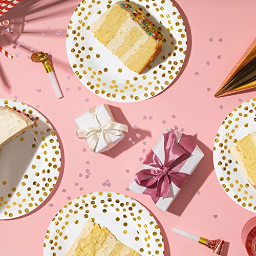 Cenlbj Gold Dots Party Paper Plates, 50 Pcs Disposable Party Supplies Dessert Paper Plates For Birthday Party,Wedding Birdal Christmas Baby Shower (7 Inches) #TOP5