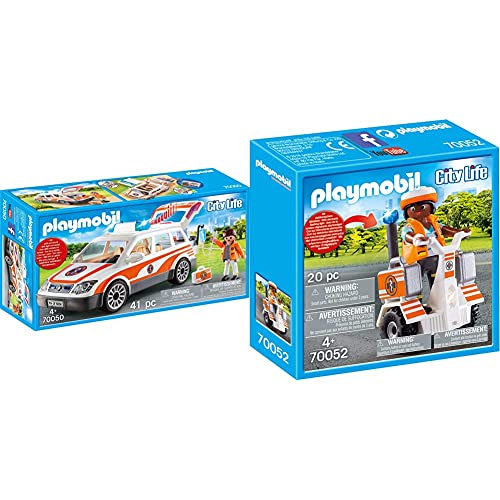 PLAYMOBIL City Life 70050 Notarzt-PKW mit Licht und Sound, Ab 4 Jahren & 70052 City Life Rettungs-Balance-Roller, bunt