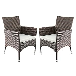 Amazon Brand – Ravenna Home Set of 2 Contemporary Outdoor Patio Dining Chairs with Cushion, Weather-Resistant PE Rattan Wicker, Brown, 24.8″D x 25″W x 33.9″H