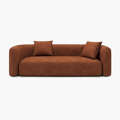 Miniatura 7 de Acanva Sofá moderno de terciopelo con espalda curvada, estilo minimalista, cómodo sofá para sala de estar, apartamento, 3 plazas, mandarina