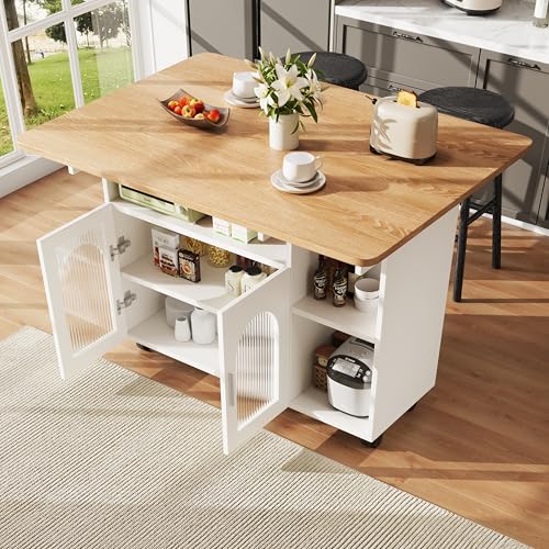 hrijusdif Isla de cocina, moderno armario de cocina, armario de cocina, carro de servicio extraíble, armario de comedor con vetas de madera, armario buffet, mesa de comedor multifuncional con espacio
