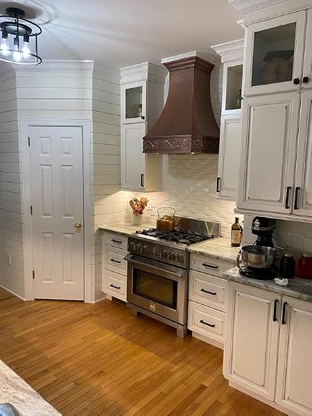 SINDA 16 Gauge Solid Copper Stove Range Handcrafted by Craftsmen, Includes Commercial Grade Hood Vent, Lighting, Fan Motor and Baffle Filter, High CFM, H3LW3642, 36"W x 42"H - 2