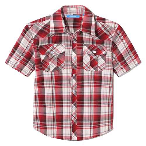 Boy's Toddler Child Kids Casual Dress Western Short Sleeve Snap Plaid Button Down Shirts