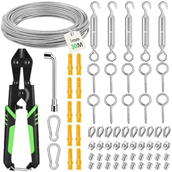 Besdiyart 70 Pcs Garden Wire Rope Kit, 30 PVC Coated 3 304 Stainless