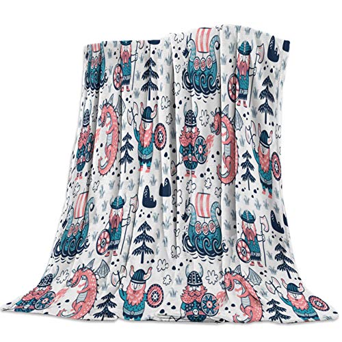 FGVBWE4R Impresión en 3D Viking Cartoon Warm Manta Ropa de Cama Manta Suave Sábana de Invierno, 100x125cm Cover