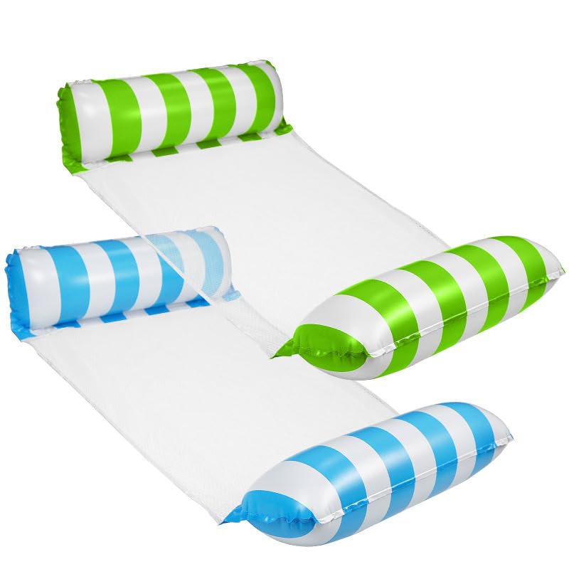 2 Pack 2-Tube Inflatable Pool Floats, Swimming Pool Rafts for Adults, Water Lounge Floating Mattress for Beach, Pool & Hot Tub（GREEN&BLUE）