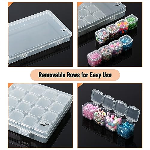 Image of Mr. Pen- Bead Storage Containers, 28 Grids, 2 Pack, Grey | 160 pcs Label Stickers, Transparent, Small Bead Organizer Box, Diamond Art, Diamond Painting Organizer