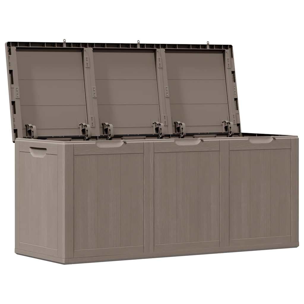 Baule da giardino da 270 l, in polipropilene, effetto legno, per cuscini, contenitore da giardino, per esterni, terrazza, balcone, funzione di organizzazione con coperchio