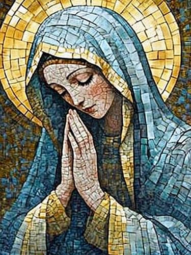 MaiYiYi Virgin Mary Prayer Diamond Painting Kit, 5D Full Round Drill God Pray Cross Stitch Kit, Religion Virgin Mary Diamond Art Painting Set for Adult Beginners Home Wall Decor Arts Kit (30 X 40 CM)