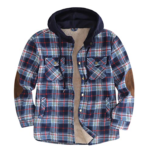 Misaky Men's Casual Plaid Fleece Jacket Flannel Lined Unisex Men Drawstring Hooded Fuzzy Hoodie