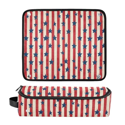 Bolsa de viaje compacta Star Stripe Navy Red para planchas de pelo, organizador portátil resistente al calor 2-en-1 miniatura 3