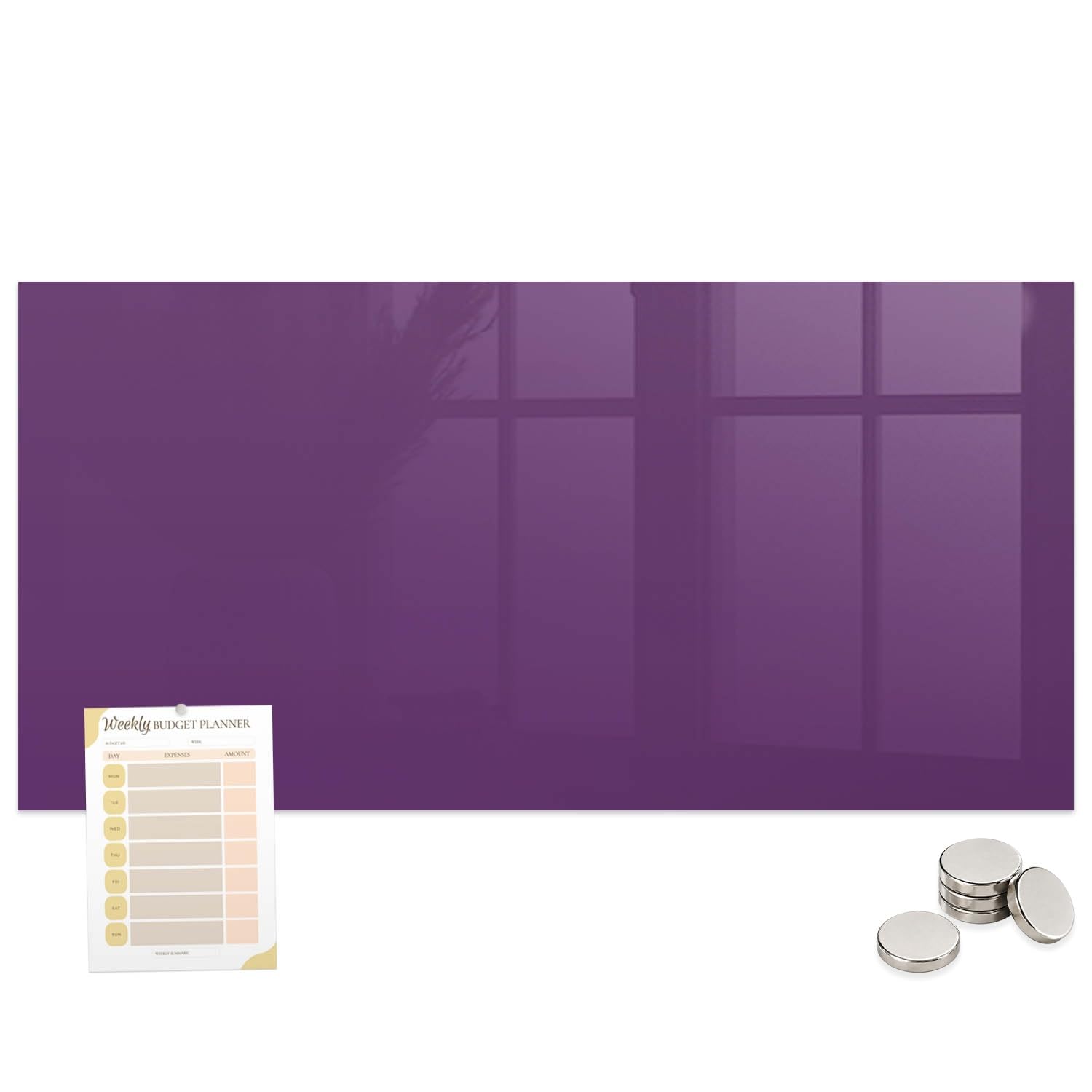 Magnettafel für Schule Gastronomie und Büro 100x70 Violette Farbe | Pinnwand | Glas | Memo | Organizer | Planer | Sicherheitsglas | Paneel | Infoboard | Wochenplaner | Terminkalender