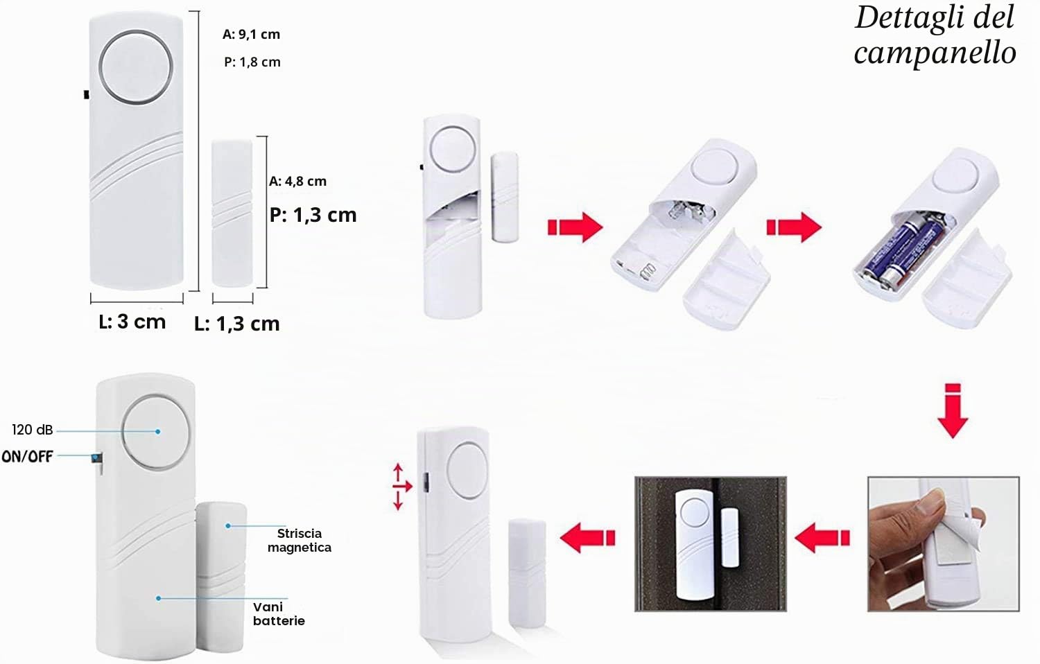 NICE Home Campanello di allarme per porte e finestre di sicurezza personale | Sensore wireless per porte e finestre | Confezione da 10